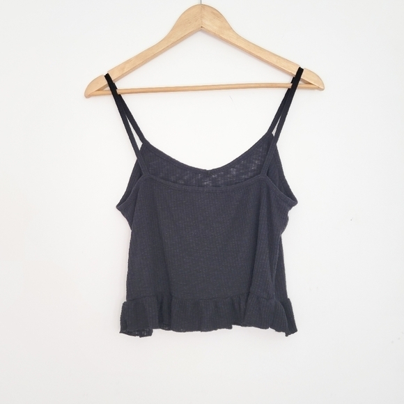 IRIS Women's Spaghetti strap Crop Top Ruffle Trim Hem Black Size L - Picture 4 of 7